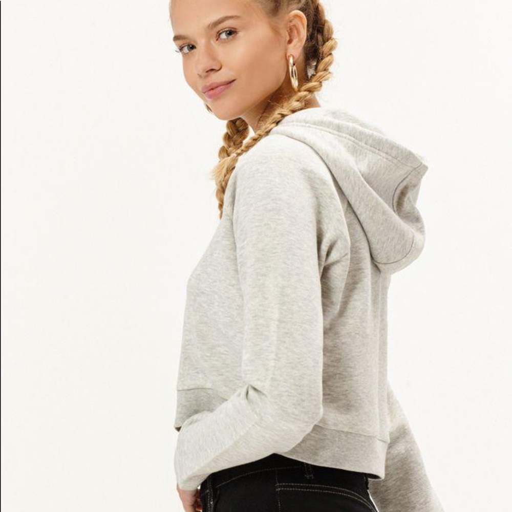 K-Swiss Grind Cropped Logo Hooded Sweatshirt Heather Grey M - Picture 3 of 9